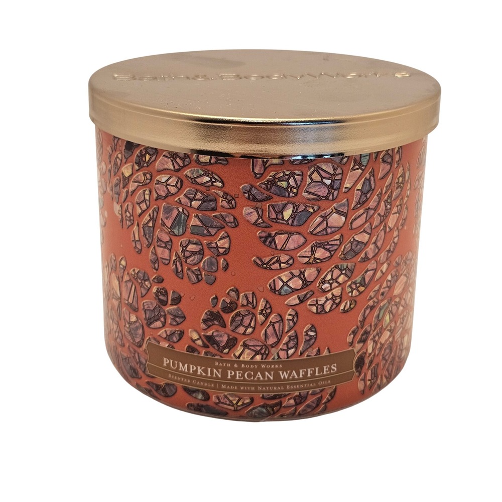 Bath & Body Works Pumpkin Pecan Waffles 3 Wick Scented Candle 14.5 oz Mosaic Jar